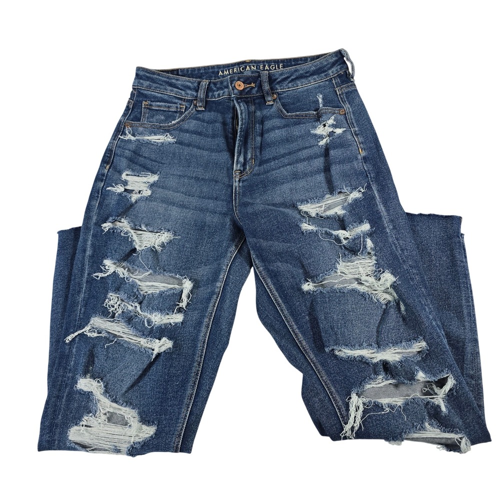 NWT American Eagle Mom Jean Womens 10 Regular Medium Wash Distressed‎ Ripped